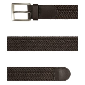 Streeze 35mm Wide Stretch Belt - Braided Elastic Woven Belt with Silver Buckle Ideal for Jeans (Medium 32" - 35", Brown)