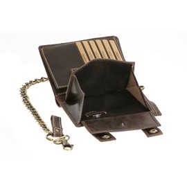 LEAS Biker- & Truckerbörse im Hochformat mit 12 Kartenfächern, hochwertiger Kette & Geschenkbox Vintage-Stil in Echt-Leder, braun