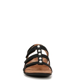 VIONIC Women's Amber Pearl Ankle Straps Heeled Sandal, Black Woven Faux Leather, 9.5