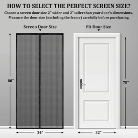 Magnetic Screen Door - Self Sealing, Heavy Duty, Hands Free Mesh Partition Keeps Bugs Out Let Breeze in- Pet and Kid Friendly - Keep Open Feature (Black, Fit Door Size 32 x 78 Inch)