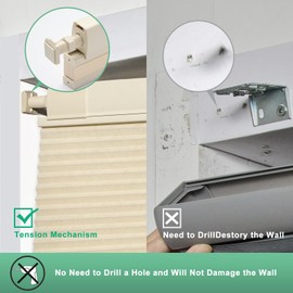 Tonature No Tools No Drill Top Down Bottom Up Cellular Shades for Windows, 1" Light Filtering Fabric, Cordless Honeycomb Indoor Window Blinds, Thermal Insulated Noise Reduction, Custom Size, Beige