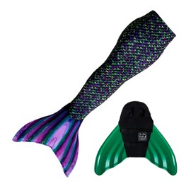 Mermaid Tail and Monofin for Swimming with MER-Shield Tip Protection, Adult Sizes (Dragon Tail - Green Monofin, Adult L (JL 12-16))