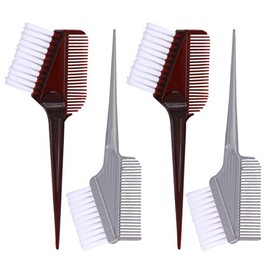 4pcs Hair Dye Brush Dual-sided Design Hair Coloring Applicator Tool for Salon Use Brown Anti-slip Handle