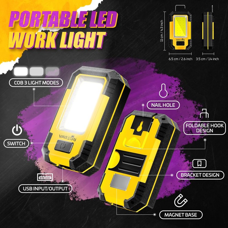 WARSUN Rechargeable Work Light LED Magnetic Mechanic Light Portable Worklight