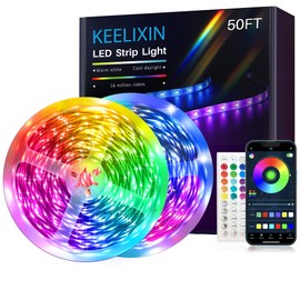 KEELIXIN LED Lights Music Sync RGB LED Strip Lights with APP & Remote Control (50ft)