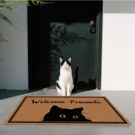 Welcome Peasants Cat Doormat 30x17 Inch, Funny Welcome Doormat for Indoor Outdoor Entrance, Cute Cat Front Door Mat, Inside Outside Mat Entry, Easy to Clean, Home Decor, Housewarming Gift