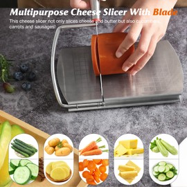 DGLOZE Cheese Slicer Cutter, Stainless Steel Cheese Cutter Board with Blade for Block Cheese, Vegetables, Butter, Sausages, Bread