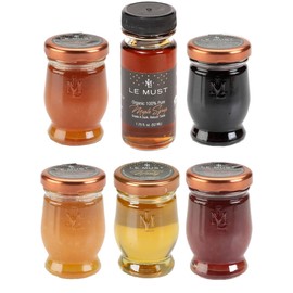 Le Must Premium Glass Condiment Assortment Mini Jars (Le Must Preserves, Honey, and Maple Syrup) Pack of 6
