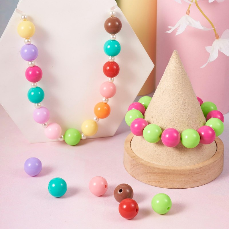 Boutigem 120pcs Candy Color Round Acrylic Beads 16mm Opaque Plastic