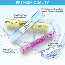 TICONN 720pcs Heat Shrink Butt Connectors Kit, AWG 24 – 10 4 Sizes Butt Splice, Insulated Waterproof Electrical Marine Automotive Wire Crimp Terminals (720pcs)