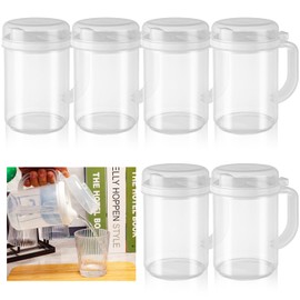 Starvast 6Pcs Early Learning Kids Easy Pouring Mini Pitchers, Round Clear Plastic Pitcher with Lid And Handle, Easy Pour Bottles 22 Oz for Water Milk Tea Classroom Nursery Home (White)