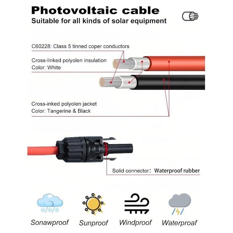 2pcs 10FT 10AWG Solar Extension Cable with Female and Male