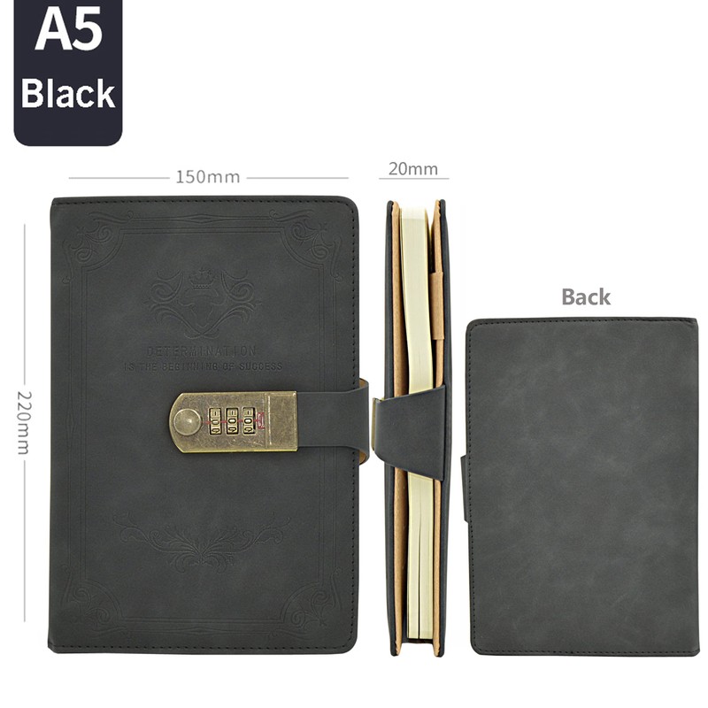 Auvier Diary with Lock, PU Leather Password Lock Notebook, Lockable