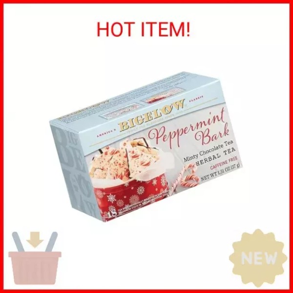 Bigelow Tea Peppermint Bark Herbal Tea, Caffeine Free, 18 Count