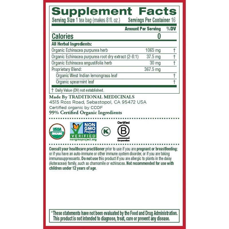 TRADITIONAL MEDICINALS TEA,OG2,ECHINACEA PLS 16 BAG 1-EA