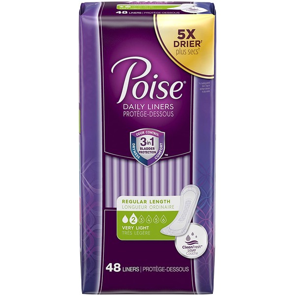 Poise Poise Daily Incontinence Panty Liners, Very Light Absorbency, Regular, 48 Count (Packaging May Vary), not Applicable, 48 Count