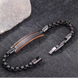 Brazalete Negro De Acero Inoxidable Con Barra Bicolor
