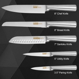 Numola Kitchen Knife Set, 5 Piece Knife Set with Ergonomic Handle, Sharp Chef Knife Set Professional, Stainless Steel Cooking Knife Set for Couple (Silvery)
