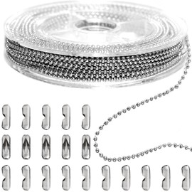 Jishi Steel Ball Chain Bead Dog Tag Chain Beaded Necklace Chains for Jewelry Making Bracelet Military Crafts, Silver Metal Pull Chain Small Ball Bead Chain Roll w/20 Connectors (Silver, 33ft 1.5mm)