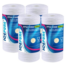 ICEPURE 5 Micron 10”*4.5'' Whole House Sediment String Wound Water Filter Replacement filter for 84637, WPX5BB97P, PC10, 355214-45, 355215-45, WP10BB97P, WP5BB97P, 4PACK
