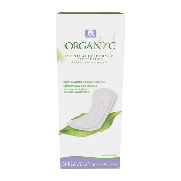 ORGANYC Hypoallergenic 100% Organic Cotton Panty Liners, flat, 24-count Boxes (Pack of 2)