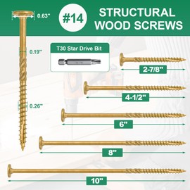 FMhotu 6 Inch Heavy-Duty Outdoor Deck Screws, 50Pcs Star Drive Decking Wood Screws, Rust Resistant Timber Screws for Timber/Log/Landscaping Wood (#14 x 6 Tan