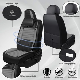 SARISKA Car Seat Cover Fit for Subaru Forester 2000-2024 Breathable and Waterproof Faux Leather Fashion Seat Covers,Non-Slip Easy to Install Car Interior Covers(Black&Gray,Front Set with Pillow)