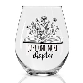 Perfectinsoy Just One More Chapter Stemless Wine Glass, Birthday Gifts for Book Lovers Bibliophiles Readers Librarians, Bookish Wine Glass Gifts for Women Friends Colleagues Sisters Brothers