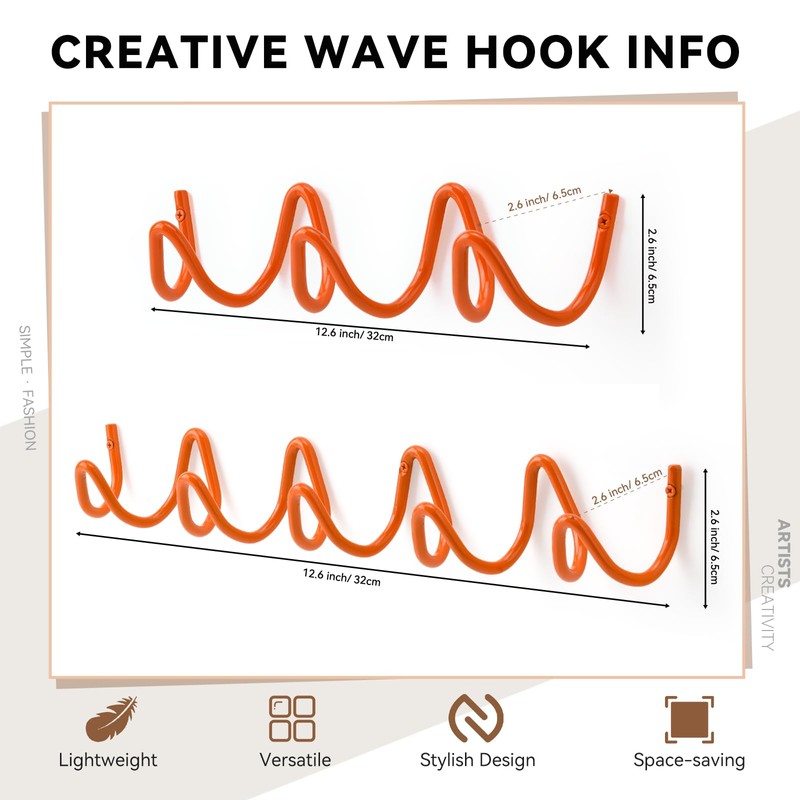 Bumtosc Coat Rack Wall Mount, Creative Wave Wall Hooks 20KG