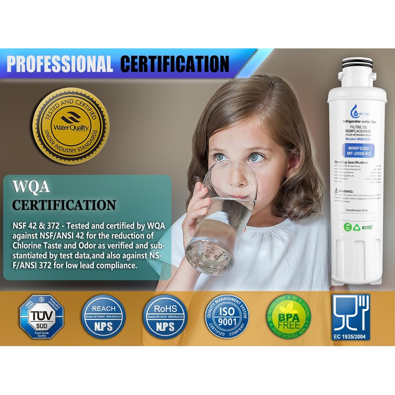 MIWF6200 Water Filter Replacement Compatible with Midea MF-2008-R2, Sharp SJWF200,