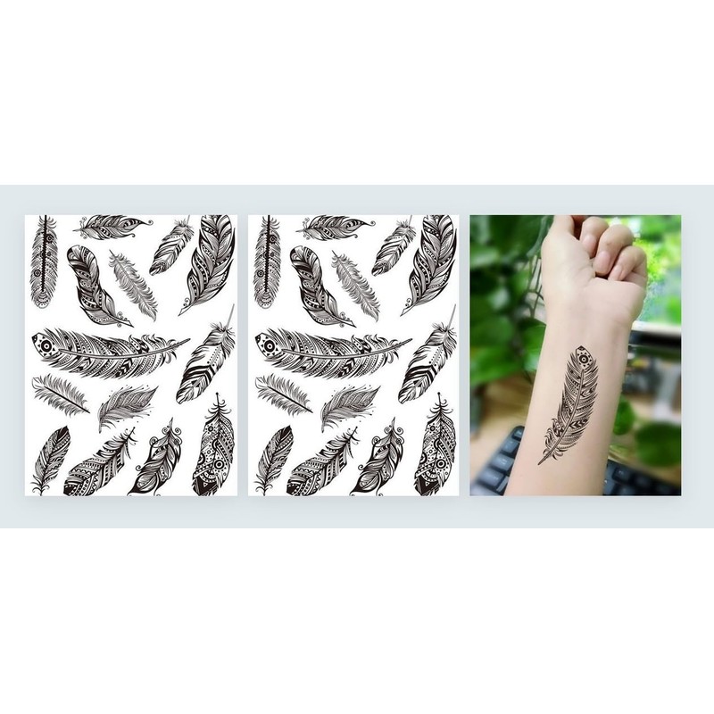 2 Blätter Temporäres Feder Tattoo Fake Tattoo total 28 Feder