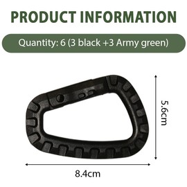 EIYVPRA Pack of 6 Plastic Carabiners, Plastic Carabiner Hooks, Tactical Black/Army Green, Set ABS Carabiner Clip for Outdoor Ropes, Backpacks, Fishing Rods, Camping, Hiking, Fishing Backpack