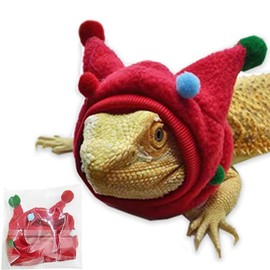 CQJ Bearded Dragon Funny Cute Hats- Bullhorn Ball Hat with a Neck for Bearded Dragon Lizard Snake Gecko Chameleon Parrot Hamster Small Pets (Red)