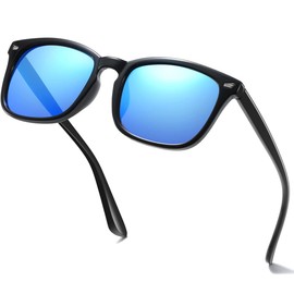 aisswzber Square Polarized Sunglasses for Women Men Classic Trendy Stylish Sun Glasses 100% UV 400 Lens Protection 8082p-black&blue