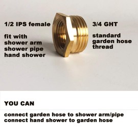 Garden hose to shower pipe/arm handshower adapter,G1/2 Female to GHT 3/4 adapter