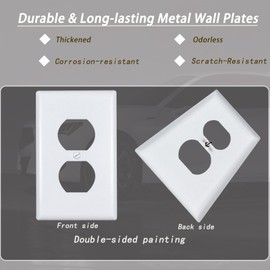 Kisrvopn Metal Electrical Outlet Covers, Light Switch Cover Wall Plates, Mid Size Thicker Switch Plates, Wall Plate of Various Styles for Indoor and Outdoor Pure White (1 Gang Duplex 4 PK)