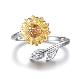 Sunflower Cremation Ring for Ashes - 925 Sterling Silver Adjustable Cremation Urn Jewelry You are My Sunshine Daisy Memorial Keepsake Locket for Mother Daughter Wife Women Human Ash, Sterling Silver