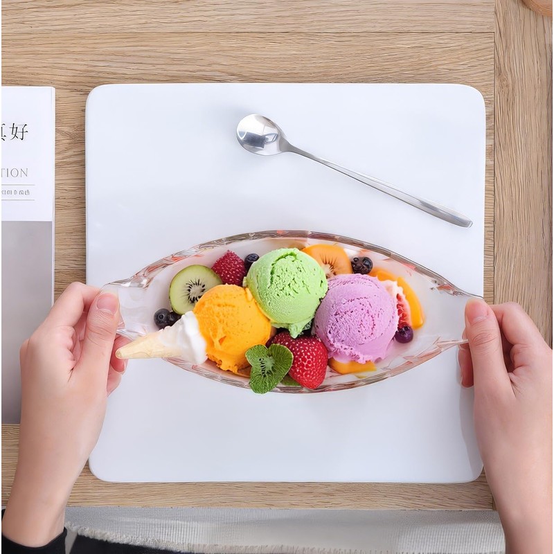 MQMCPDS 4-Piece Set of Glass Banana Split Dish Boats -