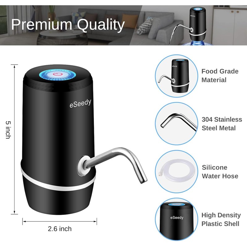 eSeedy Water Pump for 5 Gallon Bottle, USB Charging Automatic