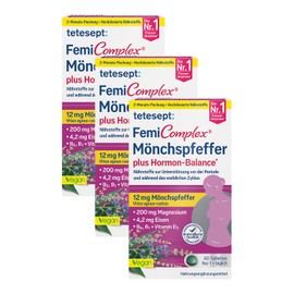 tetesept Femi Complex Monk Pepper - 3 × 60 Tablets - Dietary Supplement to Support Female Hormone Balance - Vegan