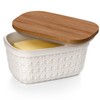 Nucookery Ceramic Butter Dish, Embossed Butter Keeper with Wood Lid