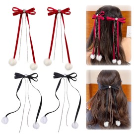 YANHUILAY Ribbon Hairpin (Set of 4) Ribbon, Hair Clip, Ribbon, Hair Ornament, Cute, Bow, Hair Accessory, Wedding, Birthday, School Entrance Ceremonies, Recitals, Coming of Age of Age Ceremonies,