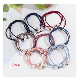 Pearl Hair Ties elastic head rope, different style of hair scrunchies,Hair Ties Hair Scrunchies Elastic Hair Bands Pearl Ouchless Ponytail Holders Lucky Bowknot Flower Hair Accessories (8pcs)