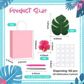 Canlierr 24 Sets Hawaiian Party Gift Bags Bachelorette Gift Paper Bags with Handles Tropical Palm Leaves Hibiscus Flowers Metal Markers Hawaiian Wedding Party Supplies for Bridesmaids(Pink)