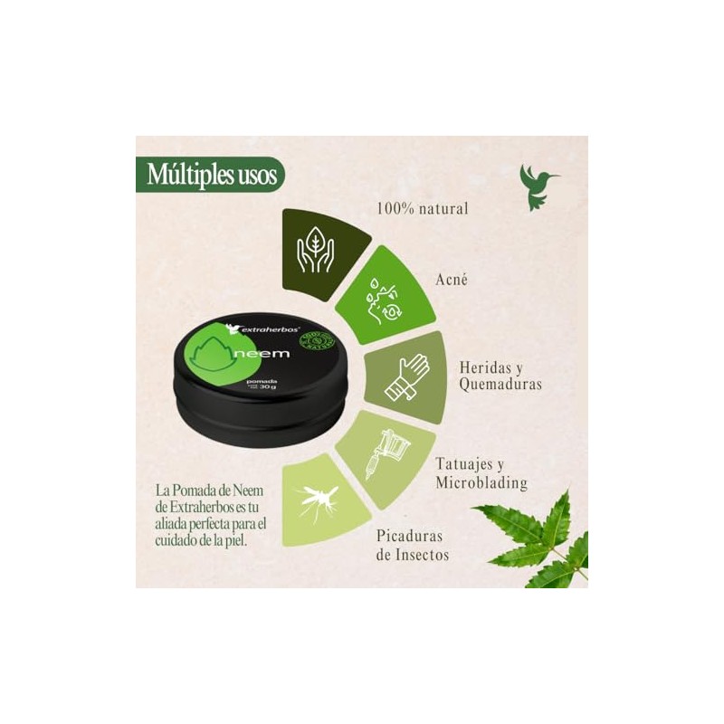 Extraherbos Pomada de Neem 100% Natural, 30g - Para cicatrices