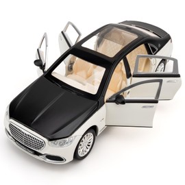 LOVEPOSELY 1/24 S680 Car Model, Collectible Diecast Car Toy with Sound and Light, Zinc Alloy Pull Back Toy Vehicle for Adult Boys Girls (White)