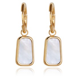 Long Plate Pendant Earrings For Women Trendy Inlaid with Natural White Sea Shell Titanium Steel is Electroplated with 18K Gold Earrings