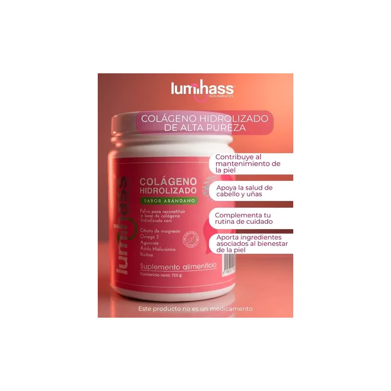 Colágeno Hidrolizado Lumihass Sabor Arándano 725 Porciones Adicionado Omega Aguacate