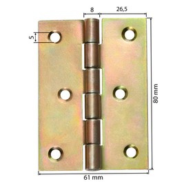 8 Rolled Hinges Door Hinges Half Width Retro 80 x 60 mm Yellow Zinc Plated