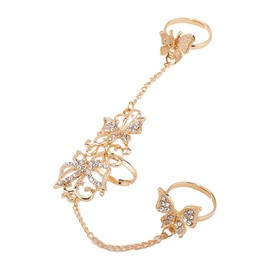 Hanfluenve Gothic Ring for Women Trendy Hollow Hand Chain Adjustable Half Open Rings Punk Butterfly Finger Statement Jewelry Idea (gold)